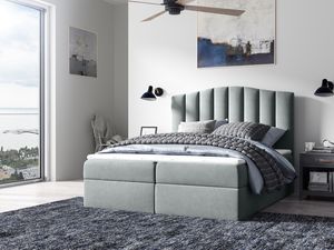 Postel GRAINGOLD Boxspring 200x200 Pesto - manželská postel se dvěma zásuvkami a topperem - designová kontinentální postel - elegantní čelo - šedá (Casablanca 2314)