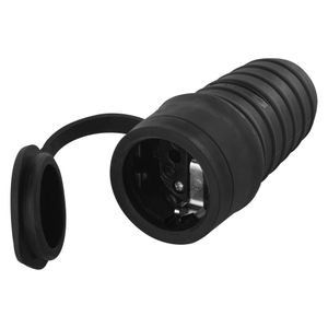 EMOS Schutzkontakt-Gummikupplung mit Schutzkappe, IP44 für Außenbereich, schwarz, P0049