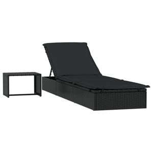 vidaXL Sonnenliege 1 Stk. mit Tisch Schwarz Poly Rattan