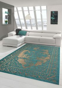 Moderner Teppich Designer Teppich Orientteppich Wohnzimmer Teppich mit Bordüre in Türkis Beige Größe - 160x230 cm