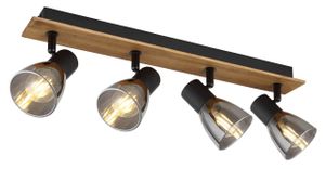 Globo Lighting Strahler Holz dunkelbraun, Metall schwarz matt, Glas rauchfarben, LxBxH: 500x70x155mm, exkl. 4x E14 40W 230V