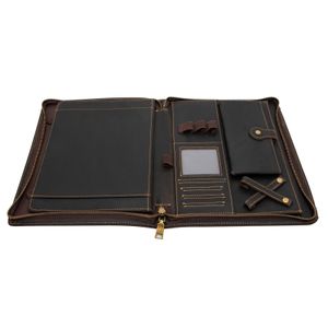 Kožené aktovky z hovězí kůže Portfolio Folder se zipy pro 9,7palcový tablet Portfolio Case Business Organiser Document Folder Brown