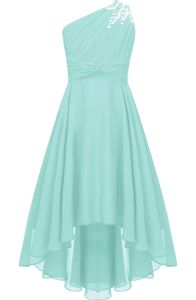 Elegantes Ein-Schulter Hochzeitskleid für Mädchen | Festliches Blumenmädchenkleid | Lang, ideal für Abendveranstaltungen | Größe 158-164 cm