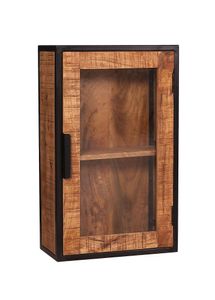 SIT Möbel Bad-Hängeschrank aus Mango-Holz natur | 1 Glas-Tür | Metall schwarz | B 44 x T 21 x H 72 cm | 14302-01 | Serie SIDNEY