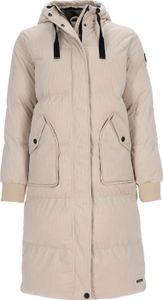 River Creek Damen Cordmantel mit angeschnittener Kapuze - Wintermantel mit Futter und modischen Details in Beige Größe 46
