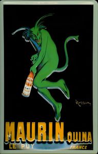 Blechschild Maurin Quina Le Puy France grüner Teufel retro Schild Werbeschild