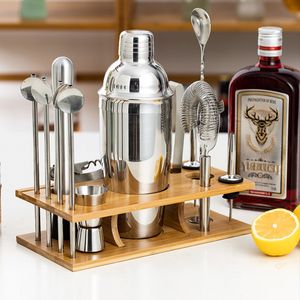 Cocktail Shaker Set, 16-teiliges 750ML Edelstahl Barkeeper Kit Professionelles Martini Mixing Bartending Kit Kombination, Bar Tool Set mit Bambusständer