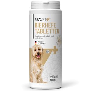REAVET Bierhefe-Tabletten für Hunde 500 Stück – Naturrein in , für glänzendes kräftiges Fell + Vitale Haut, mit Biotin & Vitamin B I Bierhefe Pulver Tabs für Hunde Ohne Zusätze