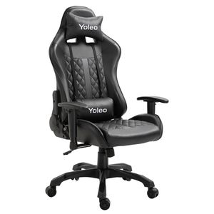 YOLEO Bürostuhl bequemer Gaming Stuhl PC Stuhl 150 kg Belastbarkeit drehbar höhenverstellbar mit Kopfstütze schwarz