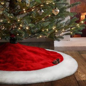 Christmas Tree Skirt, 48“ Large Velvet Red&White Tree Skirt for Decorations for Party and Holiday,Washable