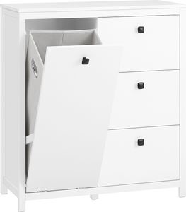SoBuy BZR97-W Wäscheschrank mit ausklappbarem Wäschesäcken Wäschesack Wäschetruhe Wäschekorb Badezimmerschrank Badkommode Weiß BHT ca. 80x90x35cm