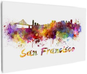 Wallario Premium Leinwandbild Städte als Aquarell - Skyline von San Francisco in Größe 60 x 90 cm