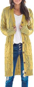 ASKSA Damen Langarm Strickjacke Strick Mantel Zopfstrick Sweater mit Knopfleiste und Taschen, Gelb, M