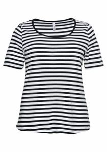 sheego Damen Große Größen T-Shirt mit garngefärbtem Ringel, aus Rippware Basicmode sportlich Rundhals-Ausschnitt -