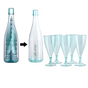 5er 160ml Blau Kunststoff Weingläser set Cocktailgläser Champagnerglas für Schwimmbad Party Cocktail-Becher mit Weinflasche