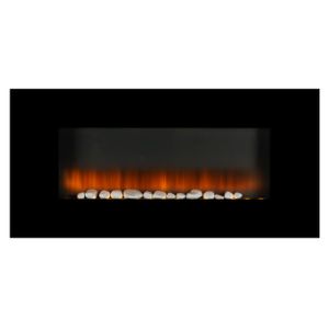 Elektrický krb Vancouver Classic Fire s ohřevem, elektrický nástěnný krb s výkonem 2000 W, LED osvětlením, efektem plamene s časovačem a dálkovým ovládáním, černý