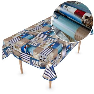 Tischdecke Wachstuch MIMOSA Maritim Blau Robust Wasserabweisend Breite 140 cm Länge 140 cm