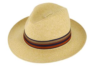 Fiebig Papierhut Fedora mit gestreiftem Ripsband Beige Gr. 61