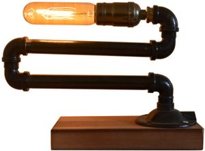 E27 Schreibtischlampen Holzsockel Retro Industrial Wasserpfeife Metall Steampunk Tischlampe für Schlafzimmer