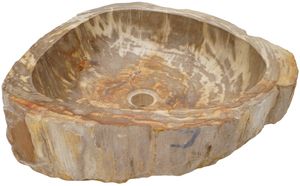 Massives Fossiles Holz Aufsatz-Waschbecken, Waschschale, Naturstein Handwaschbecken - Modell 28, Creme-weiß, FossilesHolz, 14*49*47 cm, Waschtische & Waschbecken