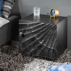 Massiver Nachttisch SCORPION 50cm schwarz Mangoholz Beistelltisch mit 3D Schnitzereien