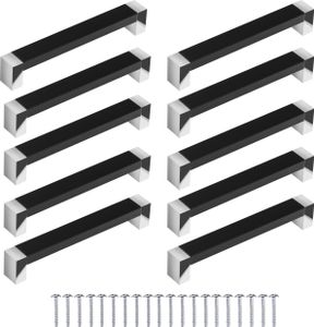 10 Stück Möbelgriffe "KM" 128mm Schwarz/Chrom Lochabstand 128mm + Schrauben