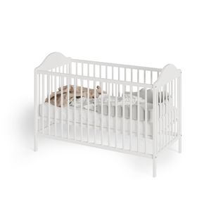 Babybett mit Matratze | 120x60cm | Skandinavisches Design | 3 ausziehbare Sprossen | 3-stufige Verstellung | Kiefernholz | Babybett für Mädchen und Junge | Weiß