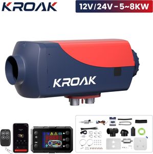 5KW naftový ohrievač, 12V bluetooth naftový ohrievač vzduchu, LCD naftový ohrievač s tlmičom, diaľkové ovládanie pre nákladné vozidlá, karavany od spoločnosti KROAK (červený)