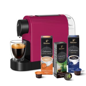 Tchibo Cafissimo „Pure plus“ Kaffeemaschine Kapselmaschine inkl. 30 Kapseln für Caffè Crema, Espresso und Kaffee, 0,8l, 1250 Watt, Wild Fuchsia