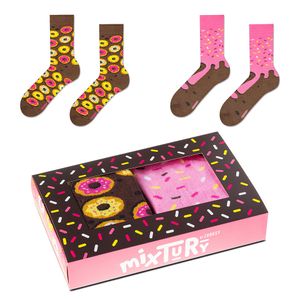 Lustige Lange Socken für Damen 36-40, 2 Paar Bunte Socken mit Donuts und Zuckerguss