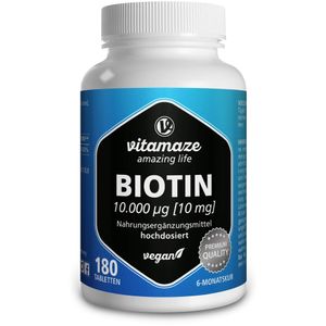 Biotin 10 mg (10.000 µg) hochdosiert, 180 vegane Tabletten