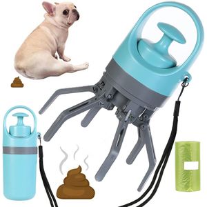Tragbare Hundekotgreifer mit Kotbeutelspender, Hundekotschaufel mit Hundekotbeutelspender, mit LED Taschenlampe, Kotaufheber für Hunde & Katzen