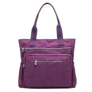 Lässige Frauen Solid Color Multi Pocket Zip Handtasche Nylon Schulter Aufbewahrungstasche