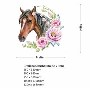 237 Wandtattoo Pferd Kopf braun mit Blumen Kinderzimmer Sticker Aufkleber : Größe - 250 x 330 mm Größe: 250 x 330 mm