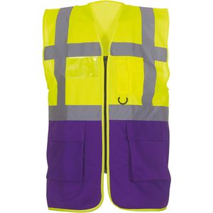Herren Multi-Functional Executive Waistcoat - Farbe: Hi-Vis Yellow/Purple - Größe: XXL