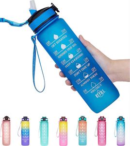 Trinkflasche, Sport- und Freizeitflasche 1 Liter Motivation Zeit Protein Shaker Sport Büro Schule - BPA Frei Trinkflaschen mit Proteinball,  (Blau)