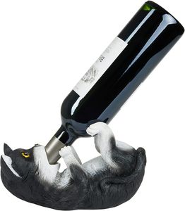 BRUBAKER Weinflaschenhalter durstige Katze - Flaschenhalter Besoffene Tiere - Flaschenständer lustig - Kätzchen Deko Figur Handbemalt Barzubehör für Weinbar - Witzige Dekoration - Wein Geschenk