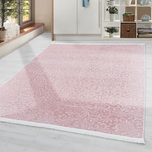Design Wohnzimmerteppich Teppich Waschbar Rutschfest Ranken Blumen Motiv Rosa, Farbe:Rose, Grösse:120x160 cm