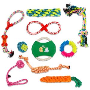 Intirilife 10er Set Hundespielzeug Kauspielzeug aus Baumwolle - Spielzeug für Hunde Katzen Haustiere zum Kauen für ideale Zahnpflege, zum Spielen und Entspannen