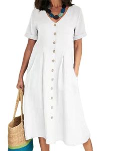 Damen Kurzarm Langes Kleid Urlaub gegen Nacken Sommer Strand Sunddress lässig Solid Color Maxi Kleider Farbe:Weiß Farbe:L