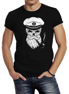 Herren T-Shirt Totenkopf Kapitän Captain Skull Hipster Slim Fit Neverless® schwarz M