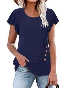 Damen Blusen Rundhals T-Shirt Lässiges Bohemian Tee Strand Elegant Sommershirt Marineblau,Größe 2XL