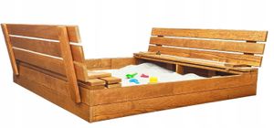 Sandkasten aus Holz mit Sitzbank Abdeckung Imprägniert Kinder Sandbox 120cm 10790