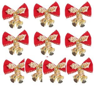 INF 10er-Pack weihnachtliche Schleifenornamente zum Aufhängen – Weihnachtsbaumkranz-Girlanden als Geschenk Gold