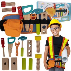 Malplay DIY Werkzeug set aus Holz Gürtel Kinder Werkzeuggürtel für Kinder