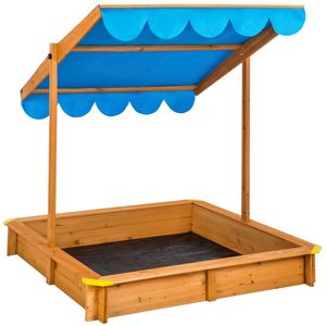 tectake Sandkasten mit verstellbarem Dach 120x120x120cm - blau