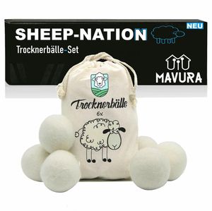 SHEEP-NATION Trocknerbälle 6er Pack Weichspüler Alternative Premium Schafwolle