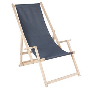 Mucola Strandstuhl mit Armlehnen Strandliege Holz Liegestuhl klappbar Gartenliege Sonnenliege Faltliege - Anthrazit