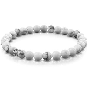 FABACH Howlith Perlenarmband mit 6mm Edelstein-Perlen und 925 Sterling Silber Logo-Perle - Edles Naturstein Stretch-Armband für Damen (Weiß)