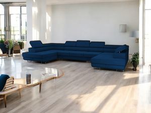Narożnik z funkcją spania i podstawą do łóżka PASTI XXL U-shape, kanapa, narożnik do salonu, niebieski